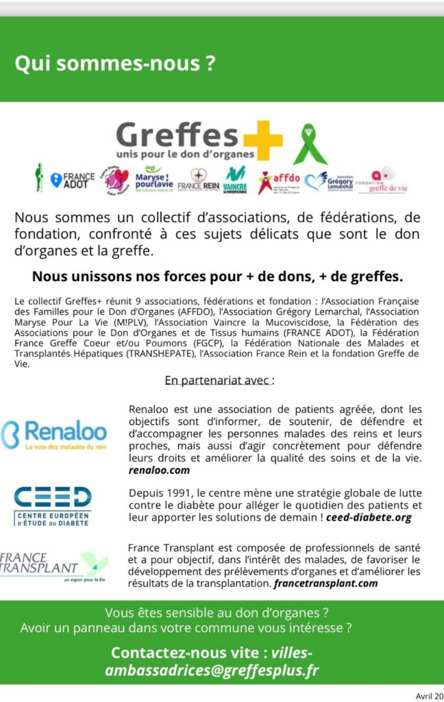 Affiche du collectif Greffes+ pour la campagne "villes ambassadrices du don d’organes"